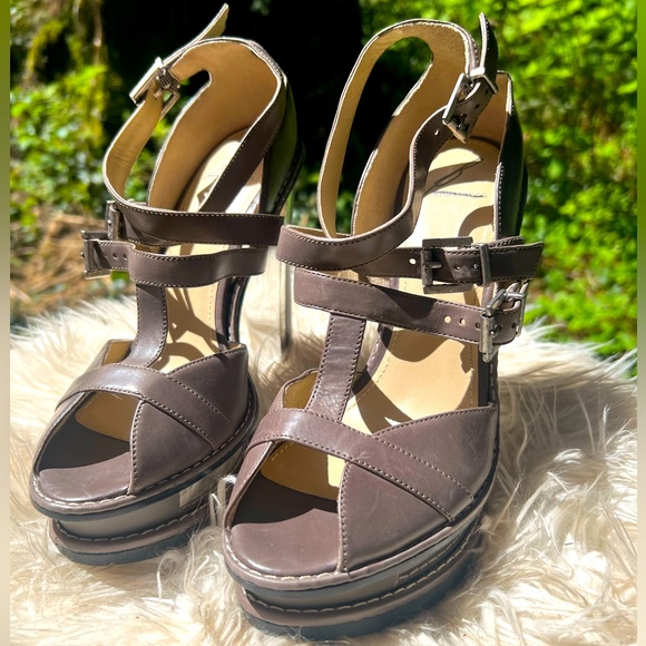 Brian Atwood Leather Lucite Platform Sandals Heels - Picture 3 of 12